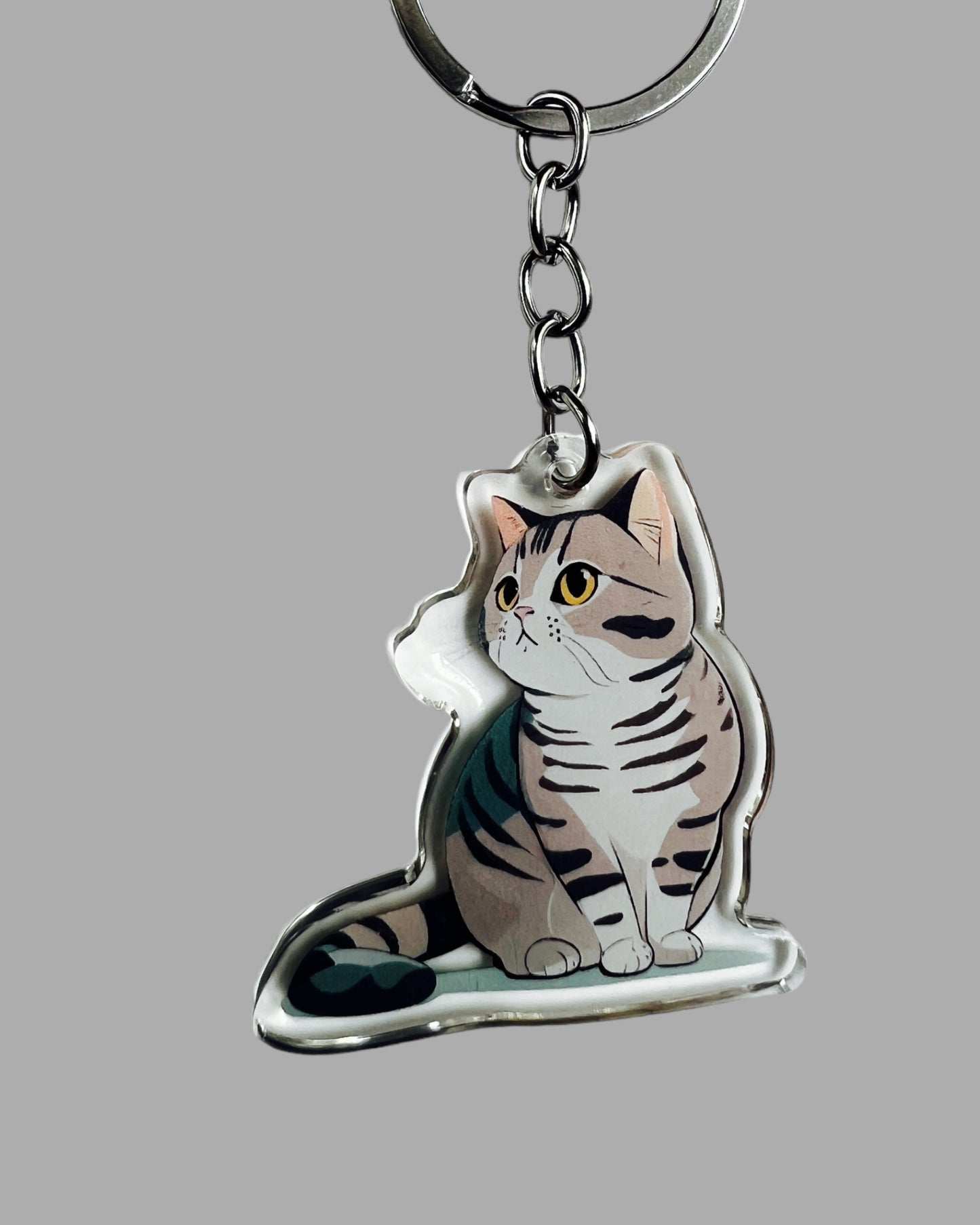 Grey Tabby Cat Acrylic Keychain