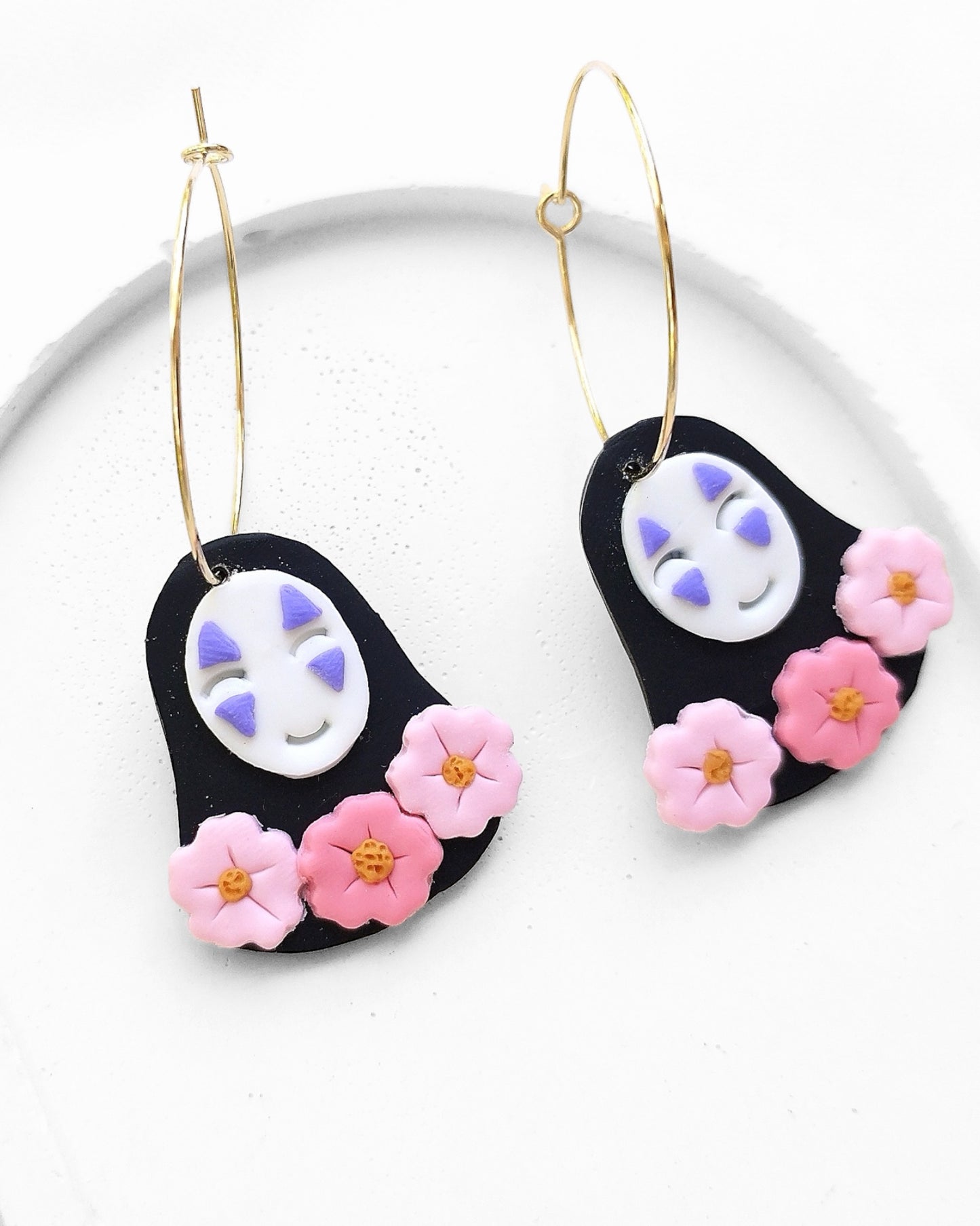 Sakura polymer clay earrings, japanese kawaii earrings, fun funky weird handmade cottagecore, cute anime, novelty quirky unique earrings