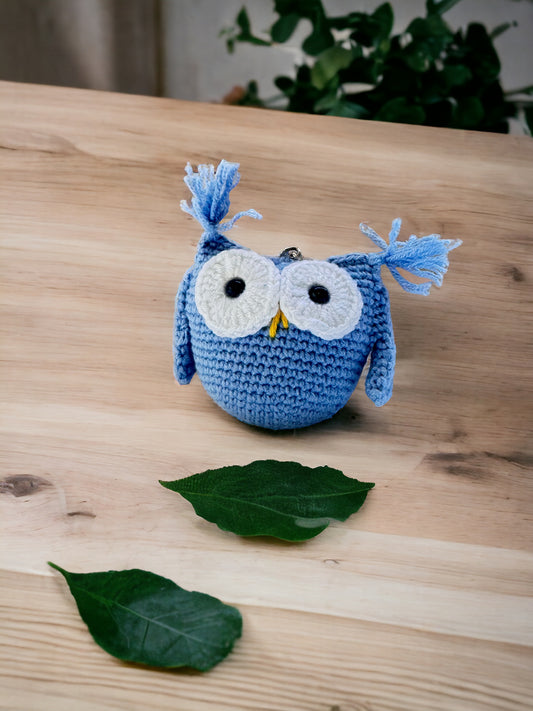 Blue Owl crochet keychain