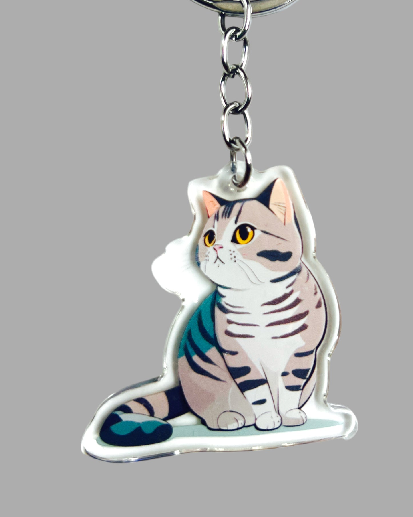 Grey Tabby Cat Acrylic Keychain
