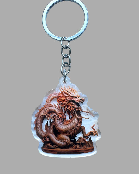 Chinese wood dragon wildlife acrylic keychain