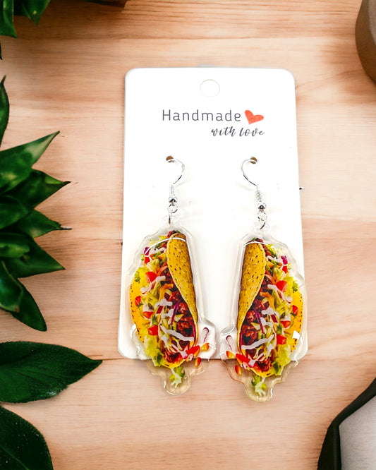 Taco Acrylic earrings, funky weird earrings, quirky earrings, cool funny earrings, gift for her, birthday gift,  Christmas stocking stuffer