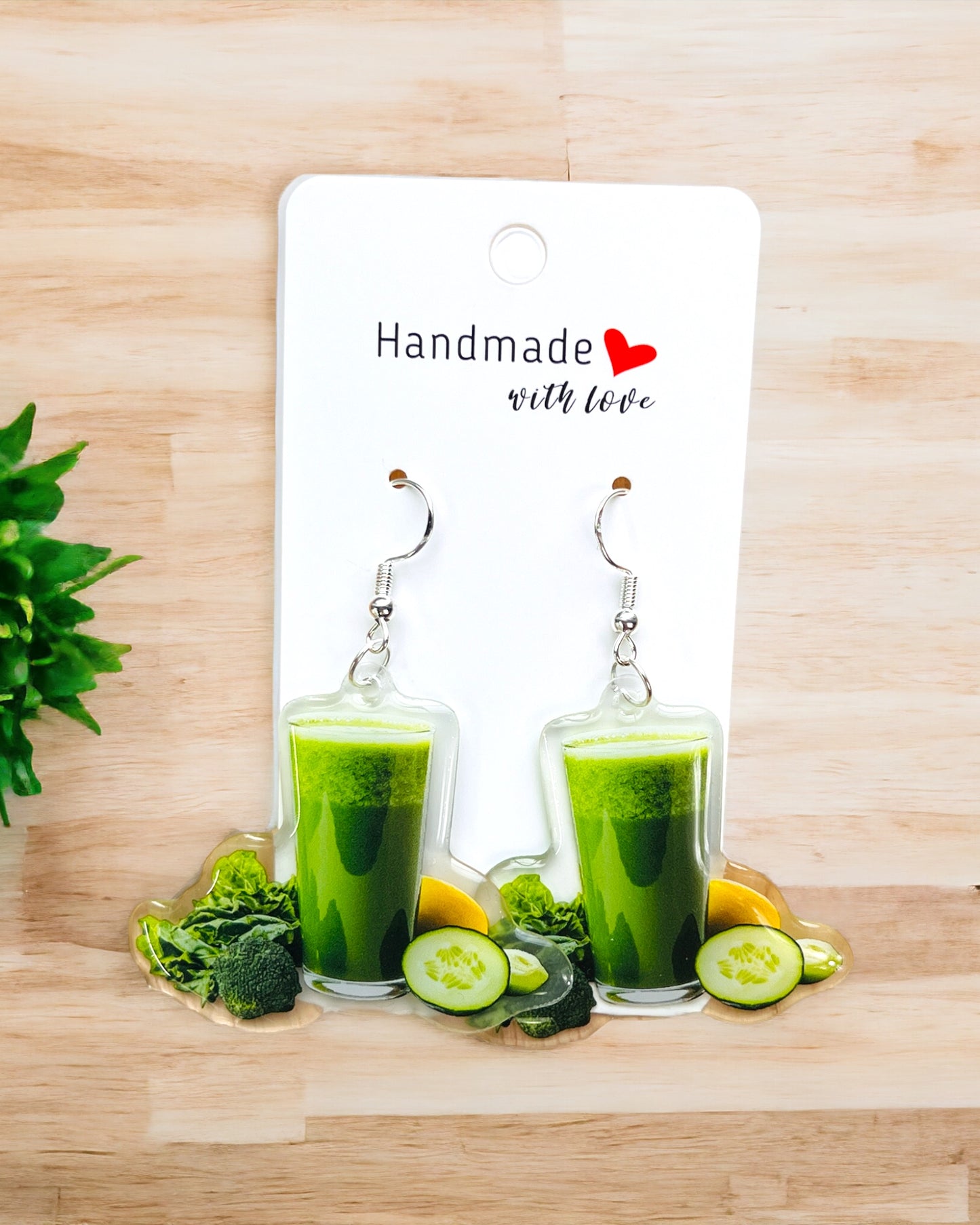 Green juice Fitness , Dieters Acrylic earrings, funky weird quirky earrings, cool funny  gift for her, birthday gift,  Christmas stocking stuffer
