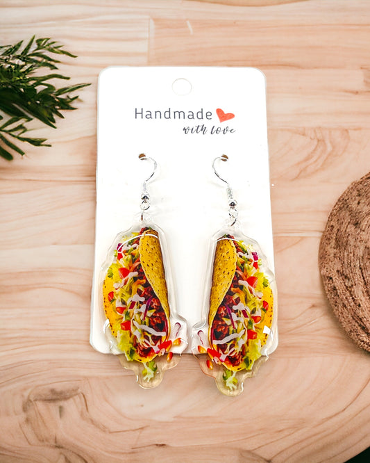 Tacos acrylic earrings, funky weird earrings, quirky earrings, cool funny earrings, gift for her, birthday gift,  Christmas stocking stuffer