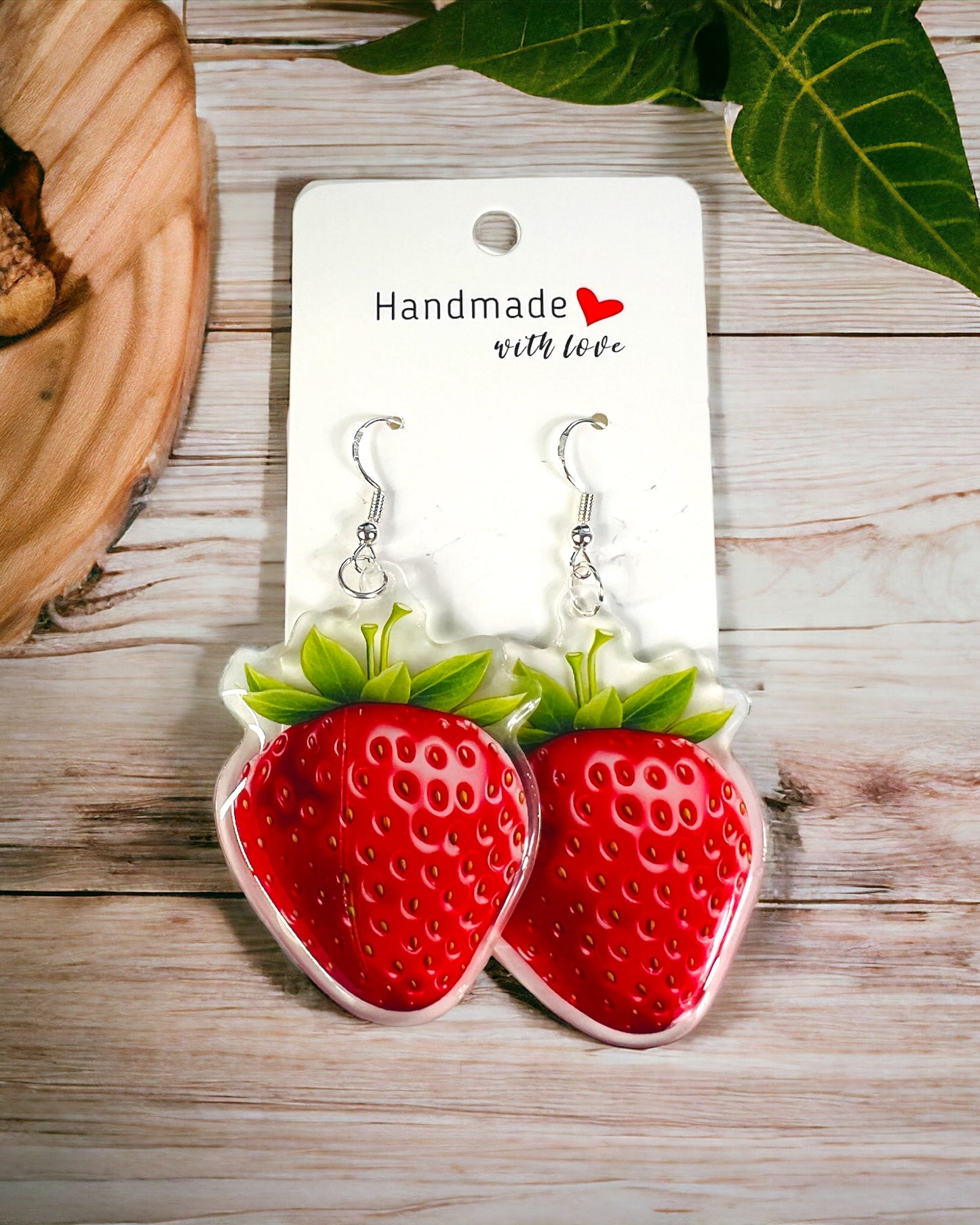 Strawberry Acrylic earrings, funky weird earrings, quirky earrings, cool funny earrings, gift for her, birthday gift,  Christmas stocking stuffer