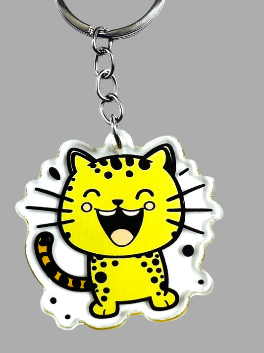 Tabby cat Leopard print Acrylic Keychain, Cute kawaii memorial ornament, pet portrait charm, backpack fob, dad car décor, stocking stuffer