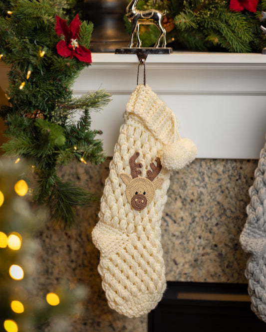 Reindeer Cream Christmas Stocking