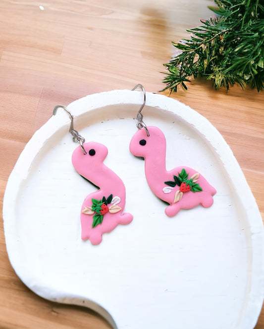 Dinosaur triceratops trex Mushroom polymer clay earrings, cute girls earrings, birthday Christmas gift for best friend, stocking stuffer for her