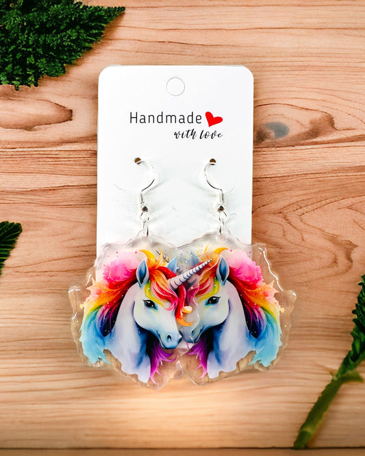 Unicorn acrylic earrings, funky weird earrings, quirky earrings, cool funny earrings, gift for her, birthday gift,  Christmas stocking stuffer
