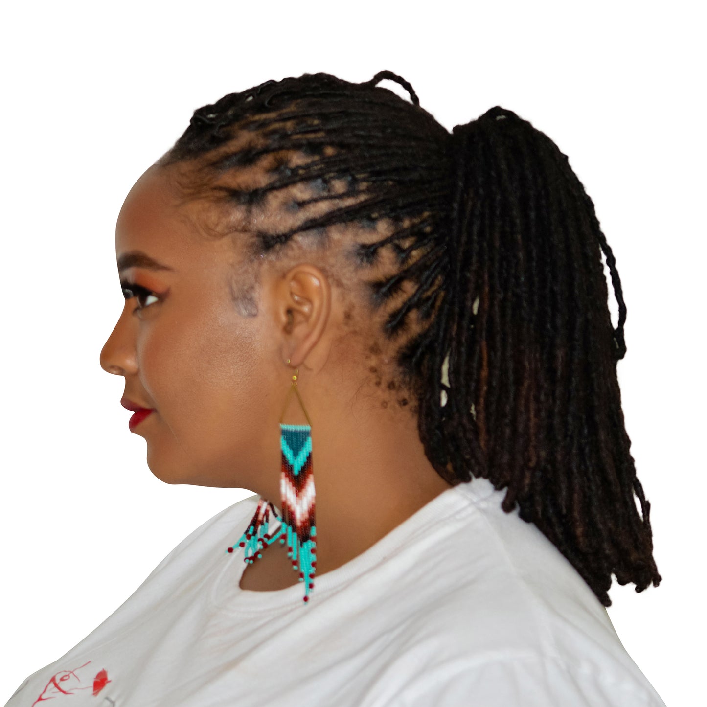 Angela earrings Beaded ombre Bohemian fringe earrings Seed bead long natural color palette turquoise orange native dangle earrings