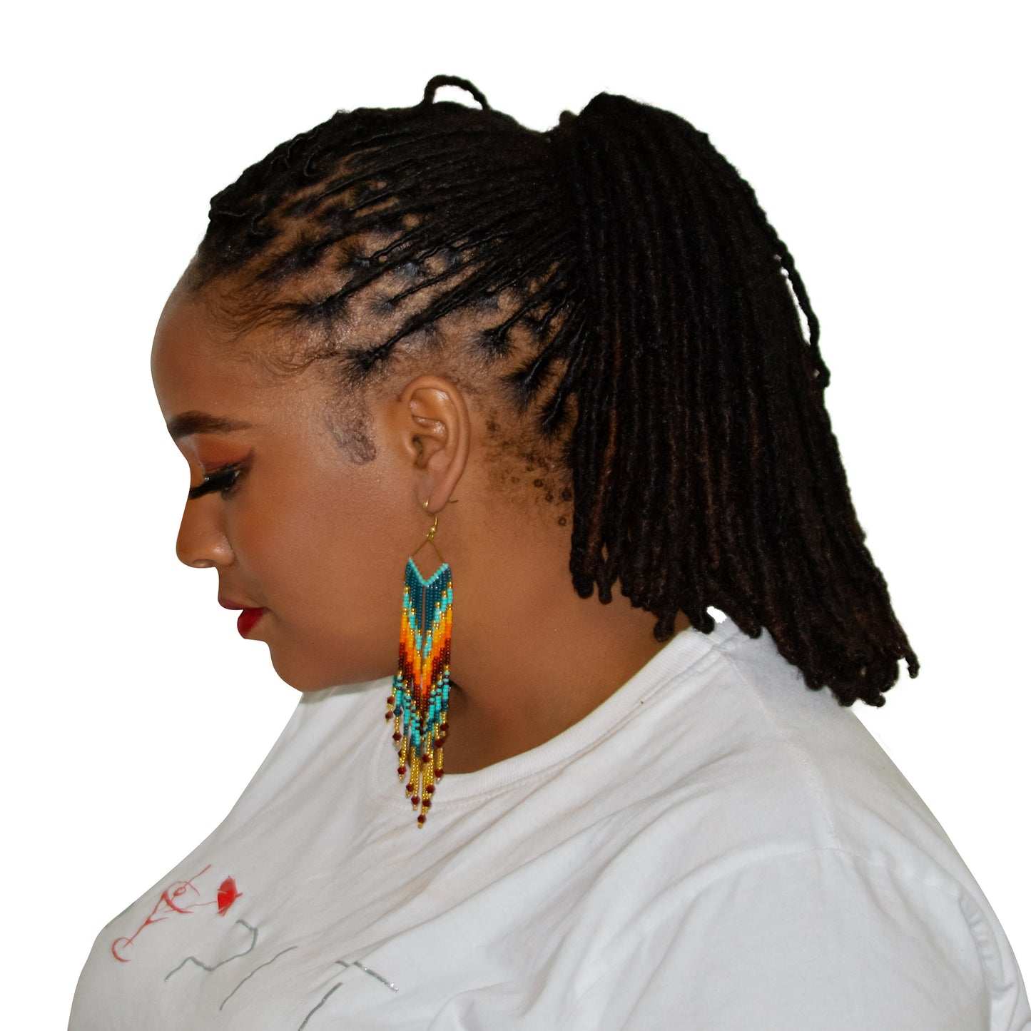 Angela earrings Beaded ombre Bohemian fringe earrings Seed bead long natural color palette turquoise orange native dangle earrings