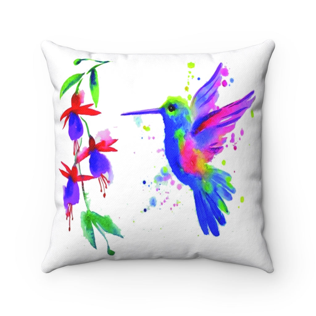Free Hummingbird watercolor Spun Polyester Square Pillow