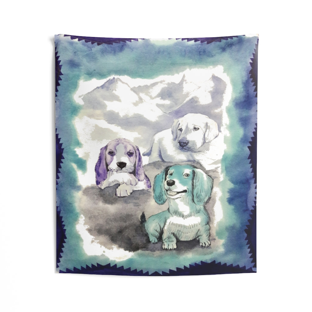 Three Dogs watercolor Indoor Wall Tapestries