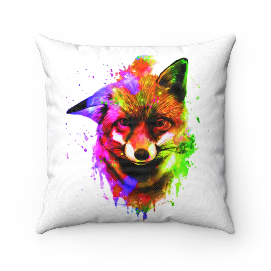 Fox Face Watercolor Spun Polyester Square Pillow