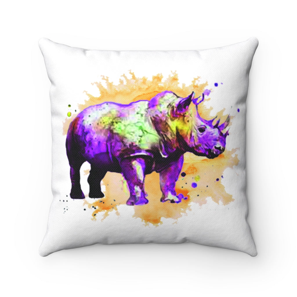 Rhino watercolor Spun Polyester Square Pillow
