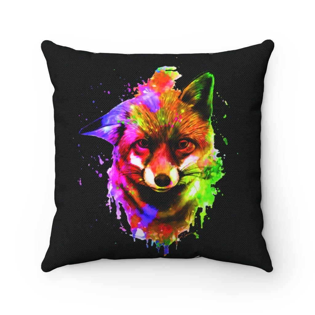 Fox face watercolor Spun Polyester Square Pillow (Blacck)