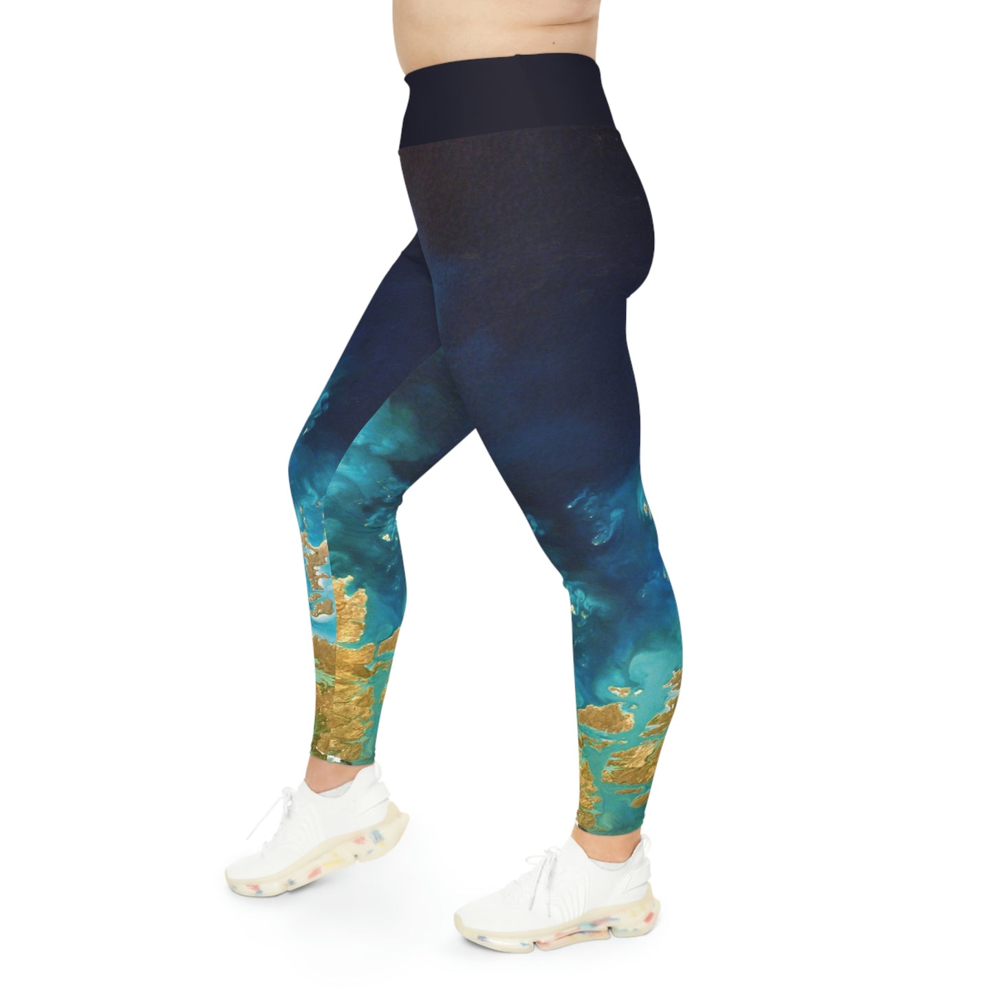 Abstract floral Pattern Plus Size Leggings, Turqoise teal leggings, marble style leggings,Abstract Leggings, Spandex Leggings