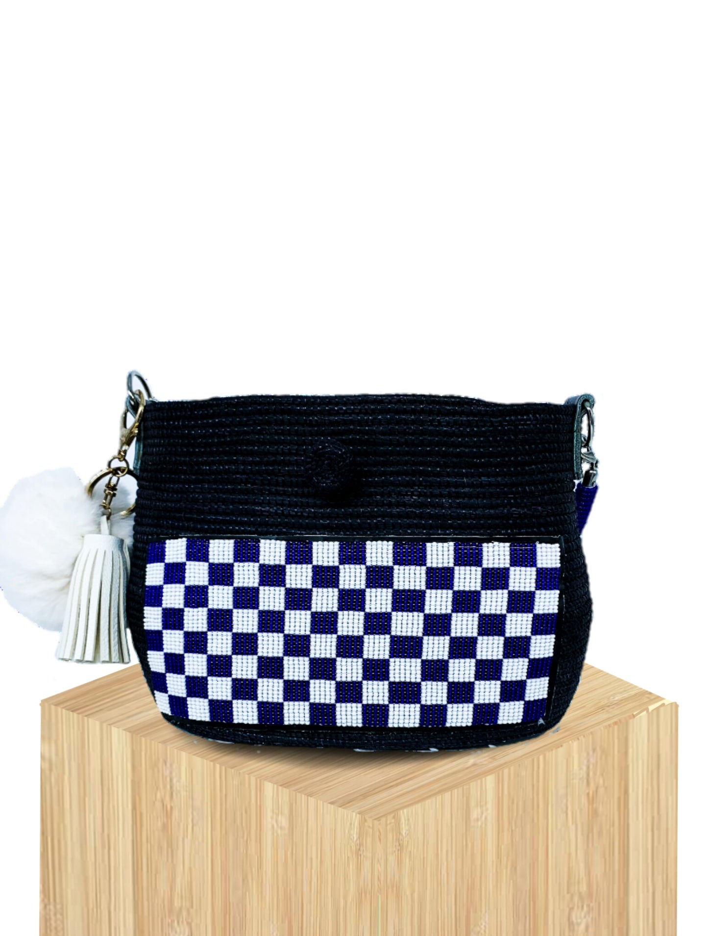 Handwoven Mini Basket Bag Rwanda with Beaded Front Panel