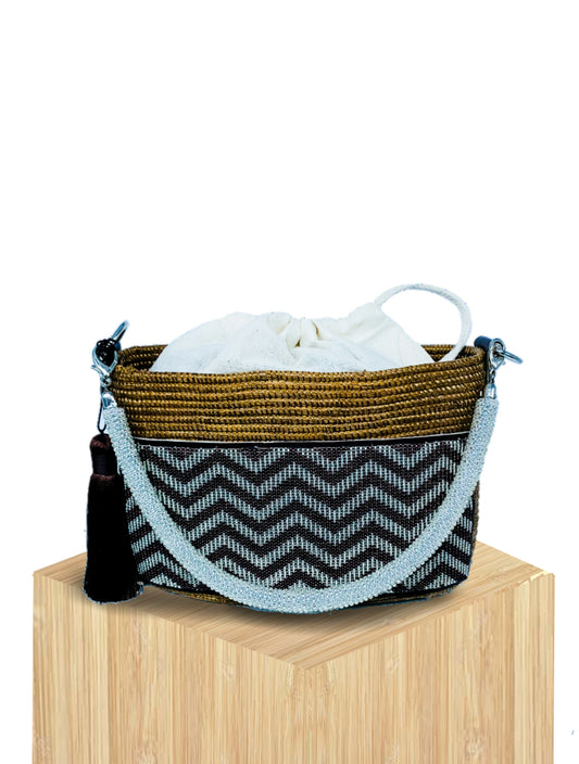 Handwoven Mini Basket Bag Rwanda with Beaded Front Panel