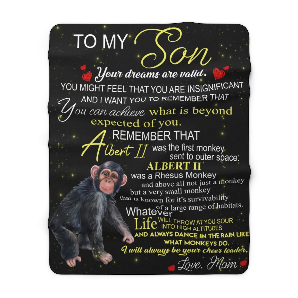 Albert the Monkey Sherpa Fleece Blanket (Son from Mom)