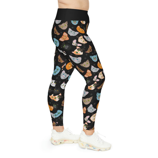 Cat Mom Plus Size Leggings One of a Kind Gift - Unique Workout Activewear tights for Mom fitness, Mothers Day, Girlfriend Christmas Gift