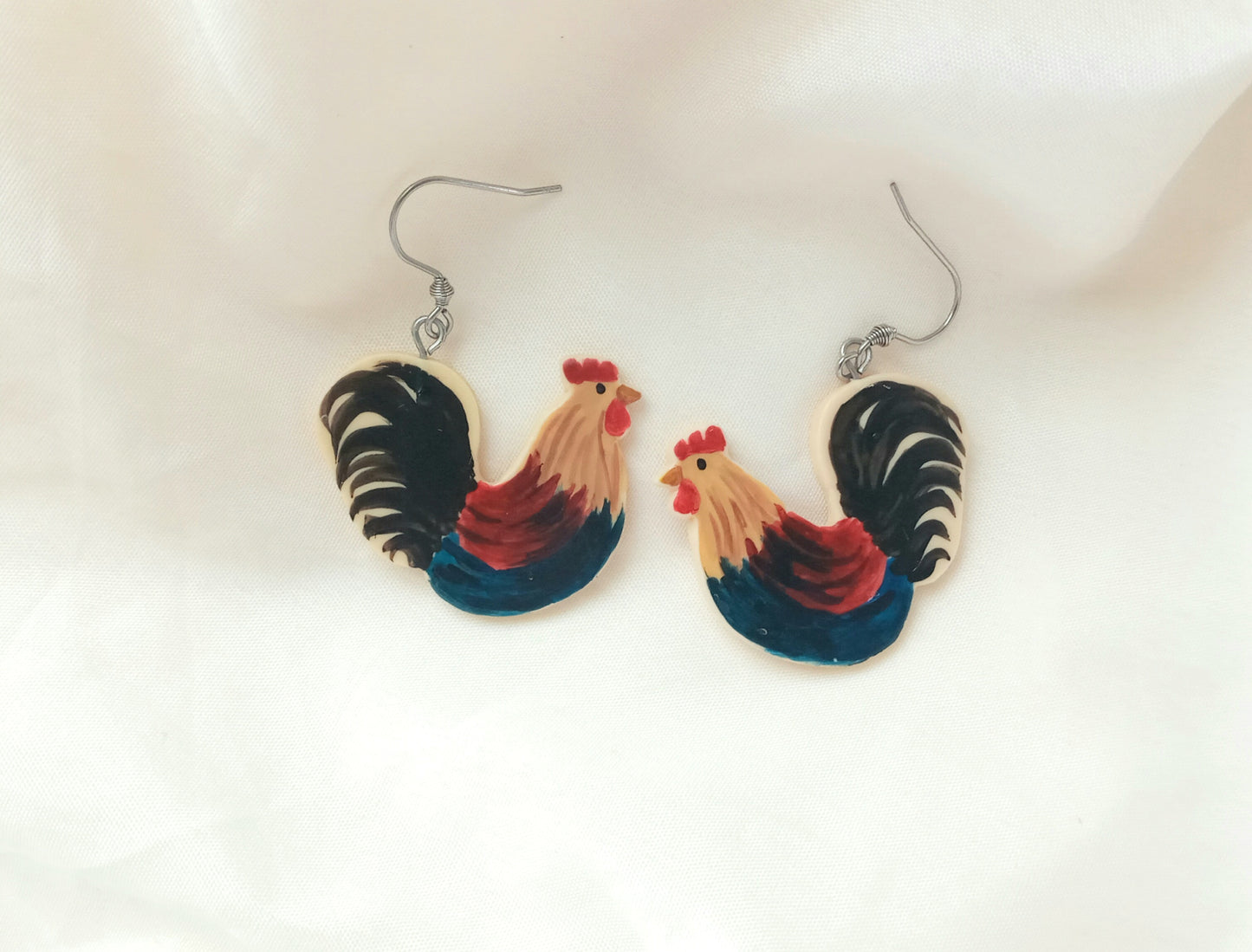 Ira Chicken Rooster Earrings, Chicken jewelry, Hen earrings, Poultry gifts