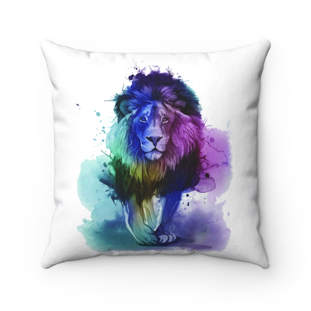 Lion Watercolor Spun Polyester Square Pillow