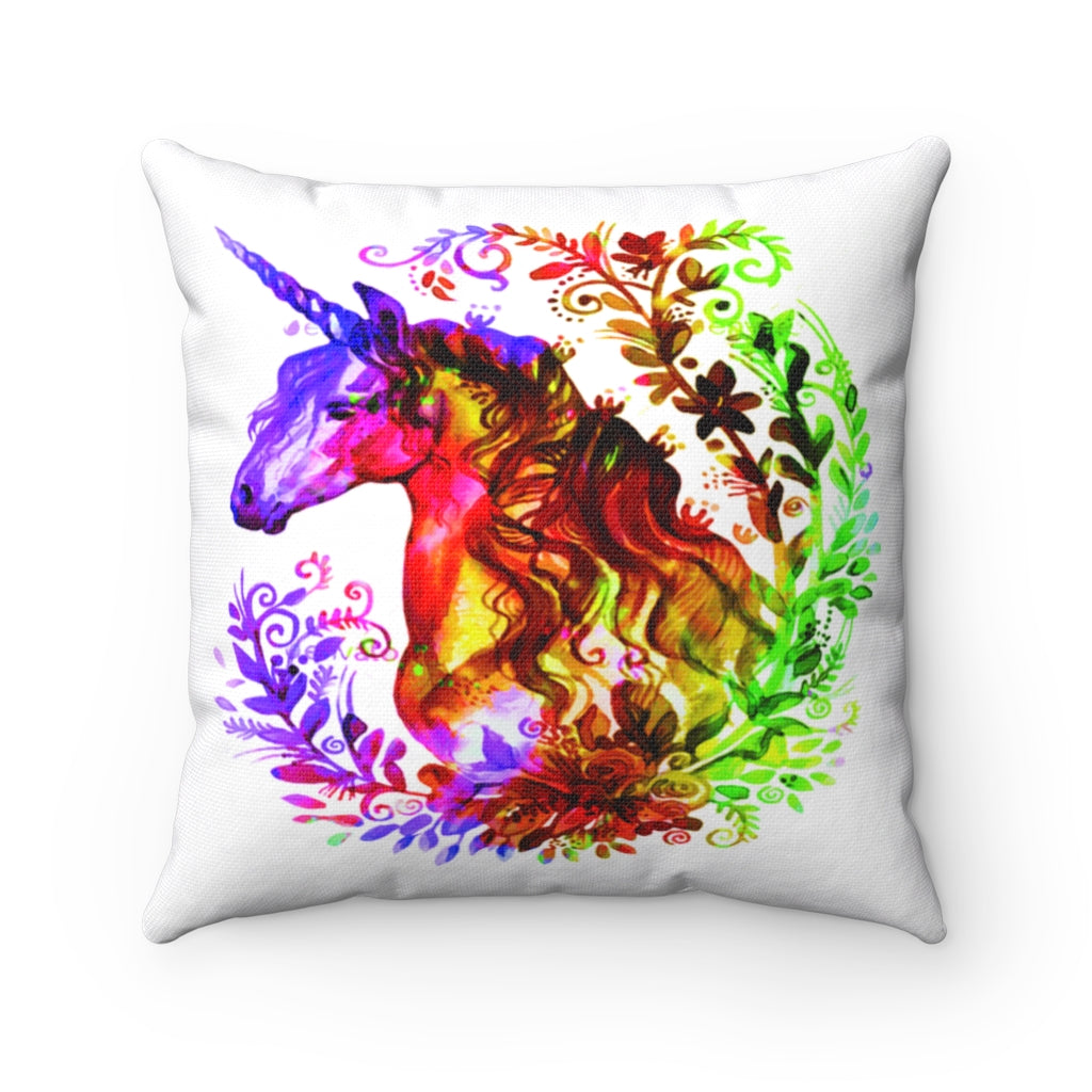 Unicorn with flower frame watercolor Spun Polyester Square Pillow