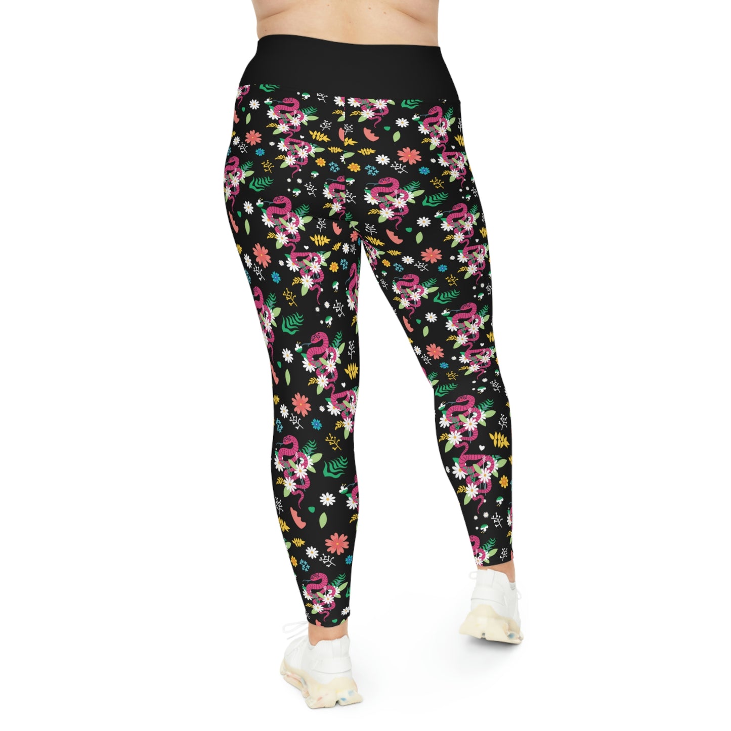 Snake Floral Plus Size Leggings One of a Kind Gift - Unique Workout Activewear tights for Mom fitness, Mothers Day, Girlfriend Christmas Gift