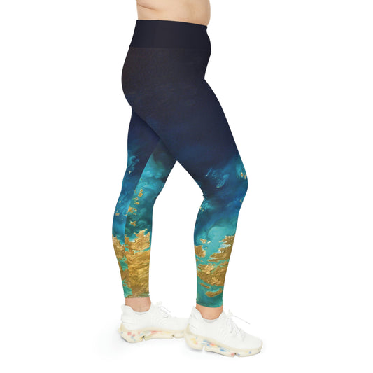 Abstract floral Pattern Plus Size Leggings, Turqoise teal leggings, marble style leggings,Abstract Leggings, Spandex Leggings