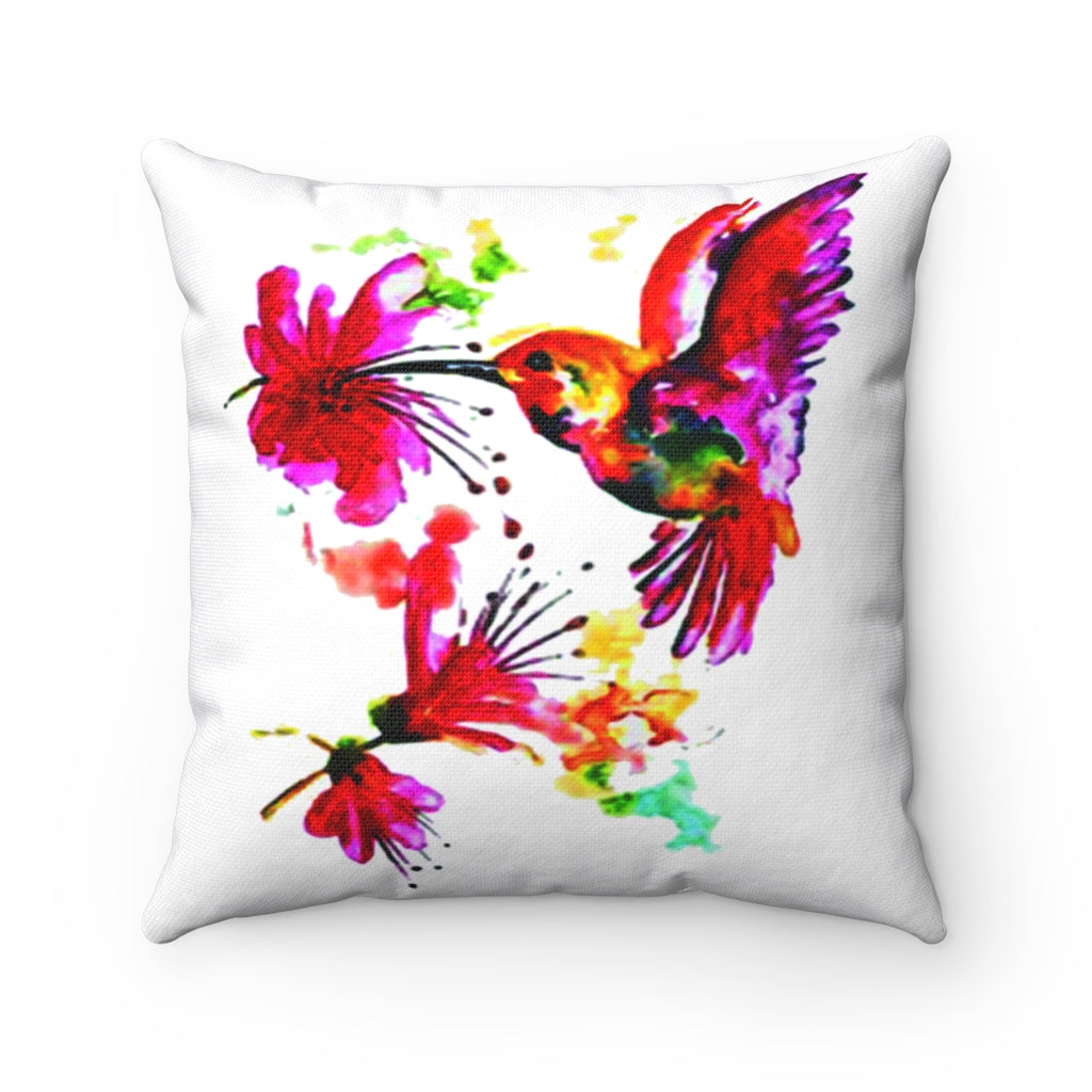Pink Hummingbird watercolor Spun Polyester Square Pillow