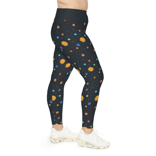 Planet Sun Moon Plus Size Leggings One of a Kind Gift - Unique Workout Activewear tights for Mom fitness, Mothers Day, Girlfriend Christmas Gift