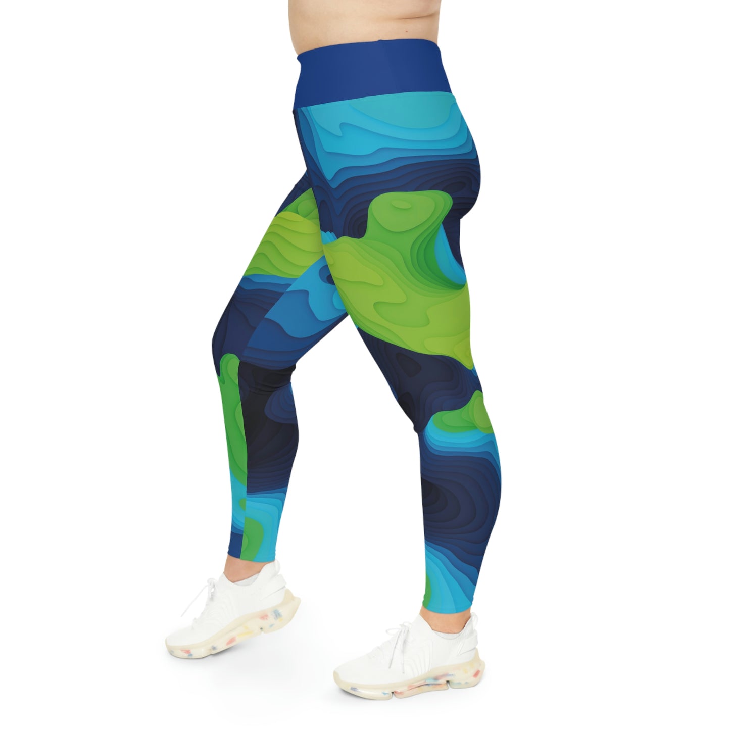 Abstract Women Plus Size Leggings,  One of a Kind Gift - Unique Workout Activewear tights for a friend Fitness Enthusiast , 3D earth . Mothers, aunt Gift