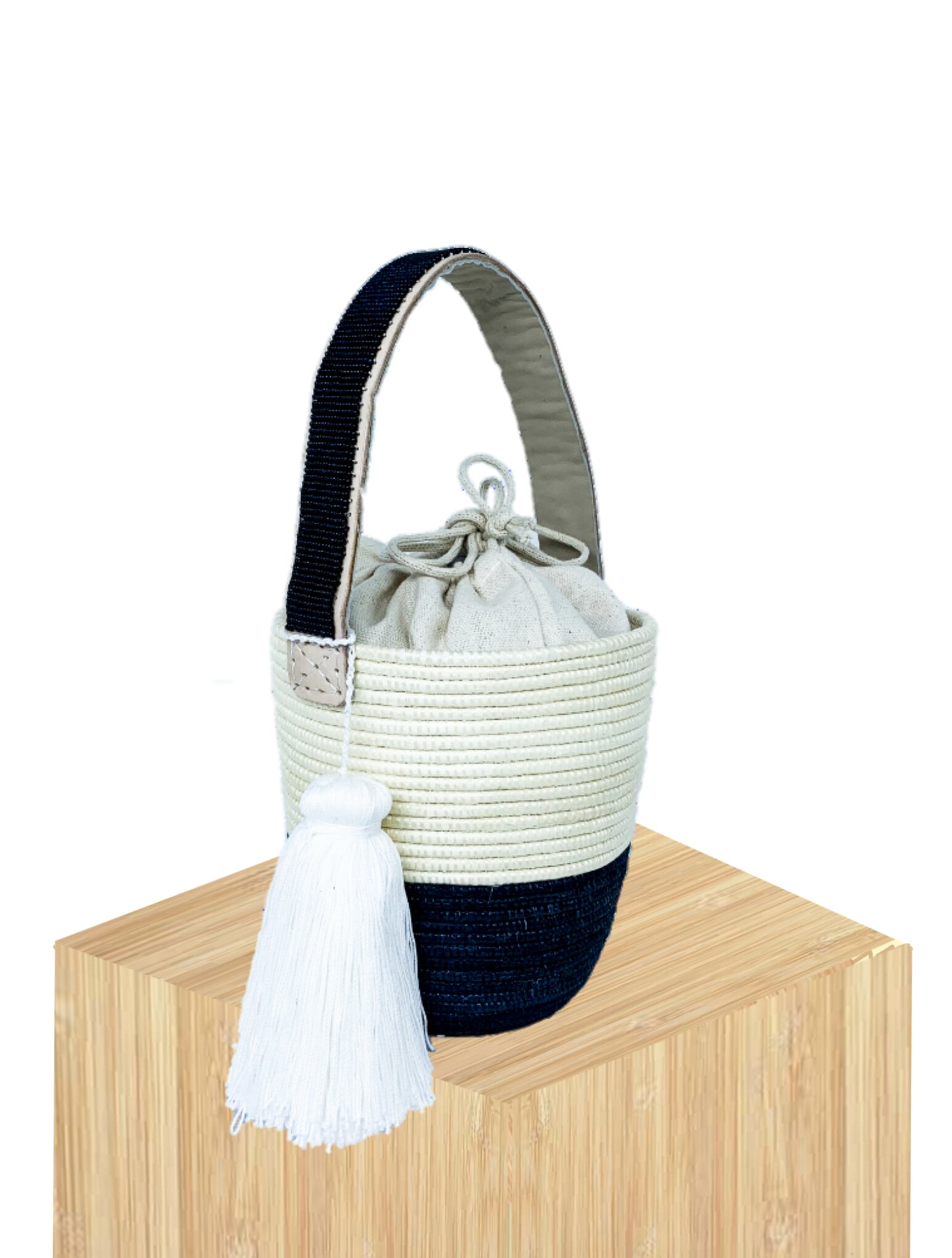 Handwoven Basket Bucket Bag Rwanda with  Beaded Handles