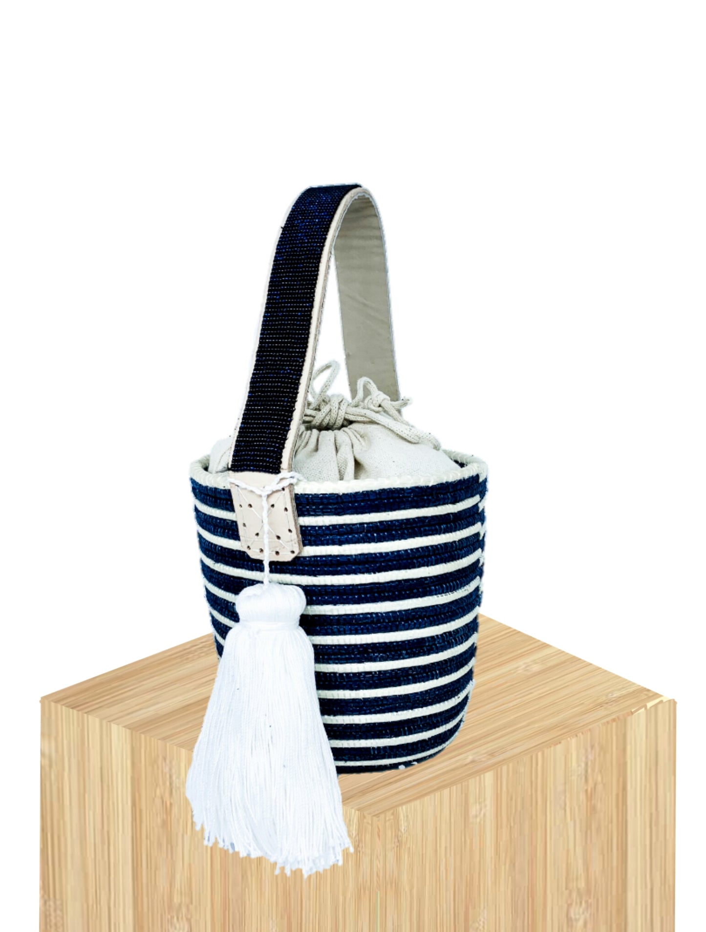 Rwandan Handwoven Basket Bucket Bag - Traditional African Artisanal Purse with Beaded Handles