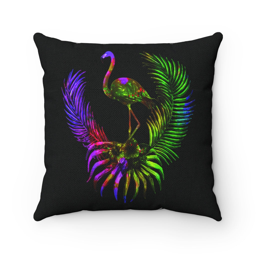 Flamingo watercolor Spun Polyester Square Pillow (Black)
