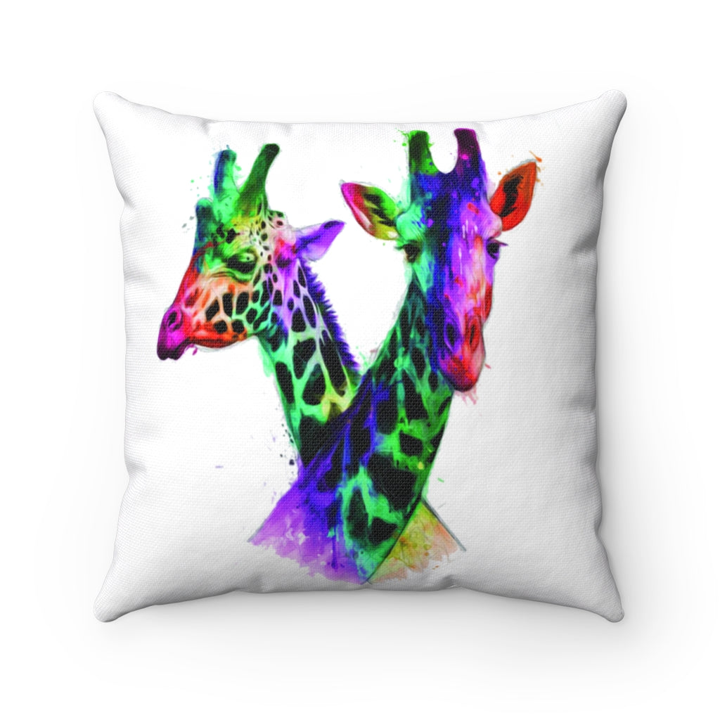 giraffe couple watercolor Spun Polyester Square Pillow