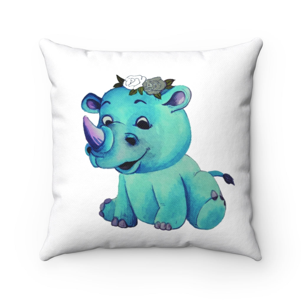little Rhino watercolor Spun Polyester Square Pillow