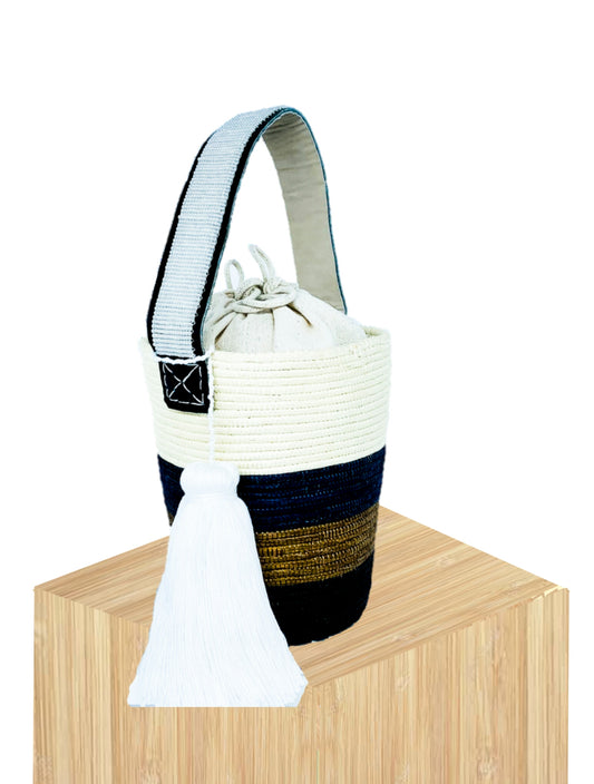 Handwoven Basket Bucket Bag Rwanda with  Beaded Handles