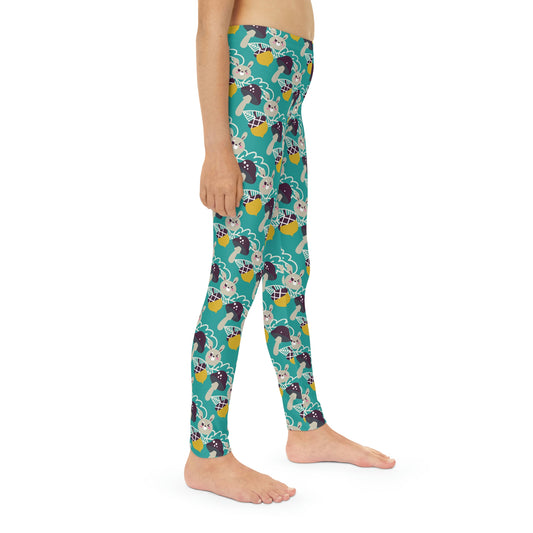 Bunny Mushroom Youth Leggings,  One of a Kind Gift - Unique Workout Activewear tights for  kids Fitness , Daughter, Niece  Christmas Gift