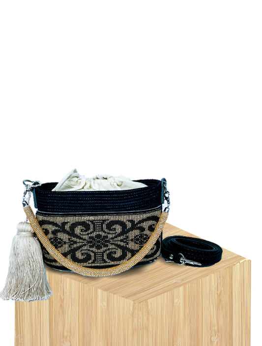 Handwoven Basket Bag Rwanda with Beaded Front Panel