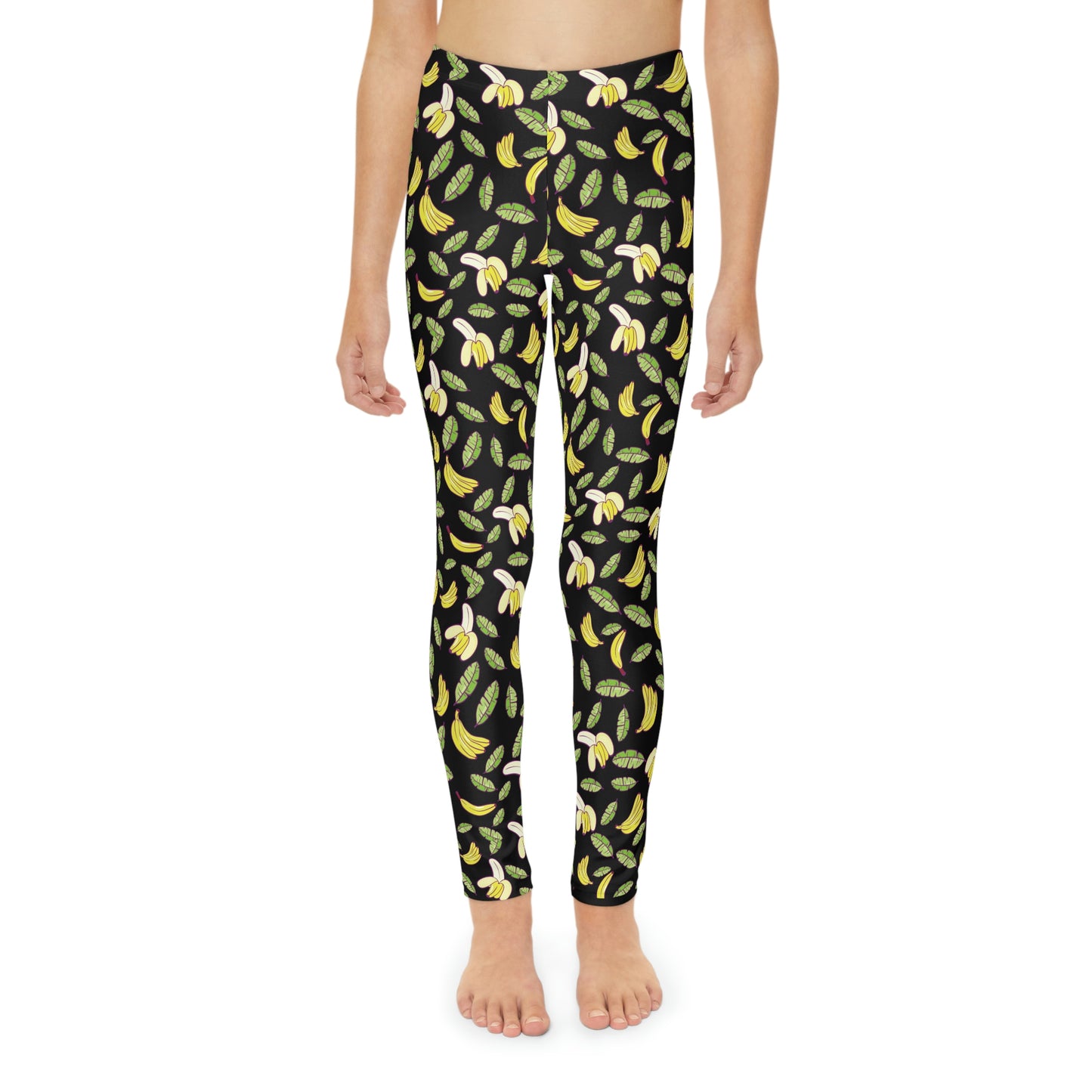 Bananas Print, Fruit Print Youth Full-Length Leggings, tiger look leggings, Acrobatics pants , Yoga spandex