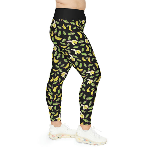 Banana Fruit Plus Size Leggings One of a Kind Gift - Unique Workout Activewear tights for Mom fitness, Mothers Day, Girlfriend Christmas Gift
