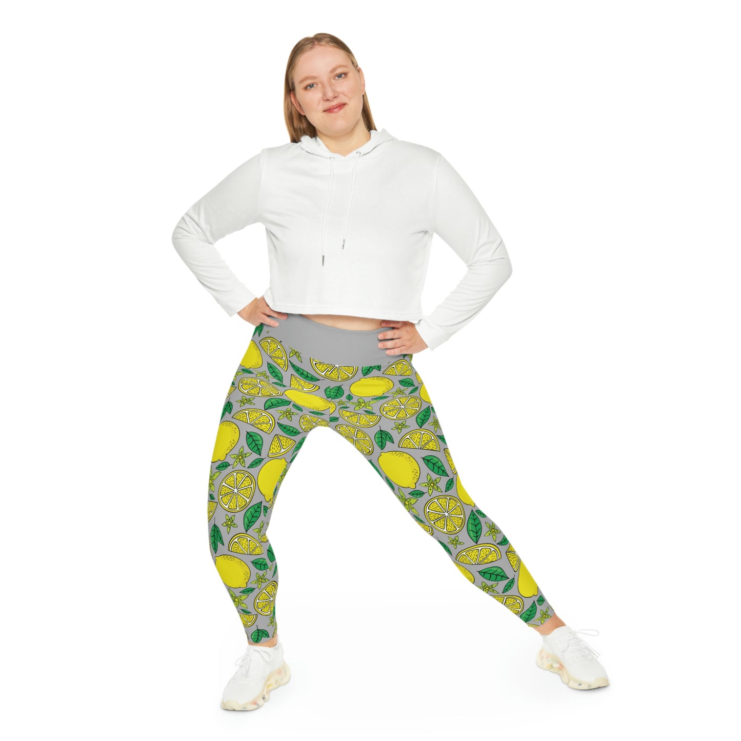 Lemon Summer Plus Size Leggings One of a Kind Gift - Unique Workout Activewear tights for Mom fitness, Mothers Day, Girlfriend Christmas Gift