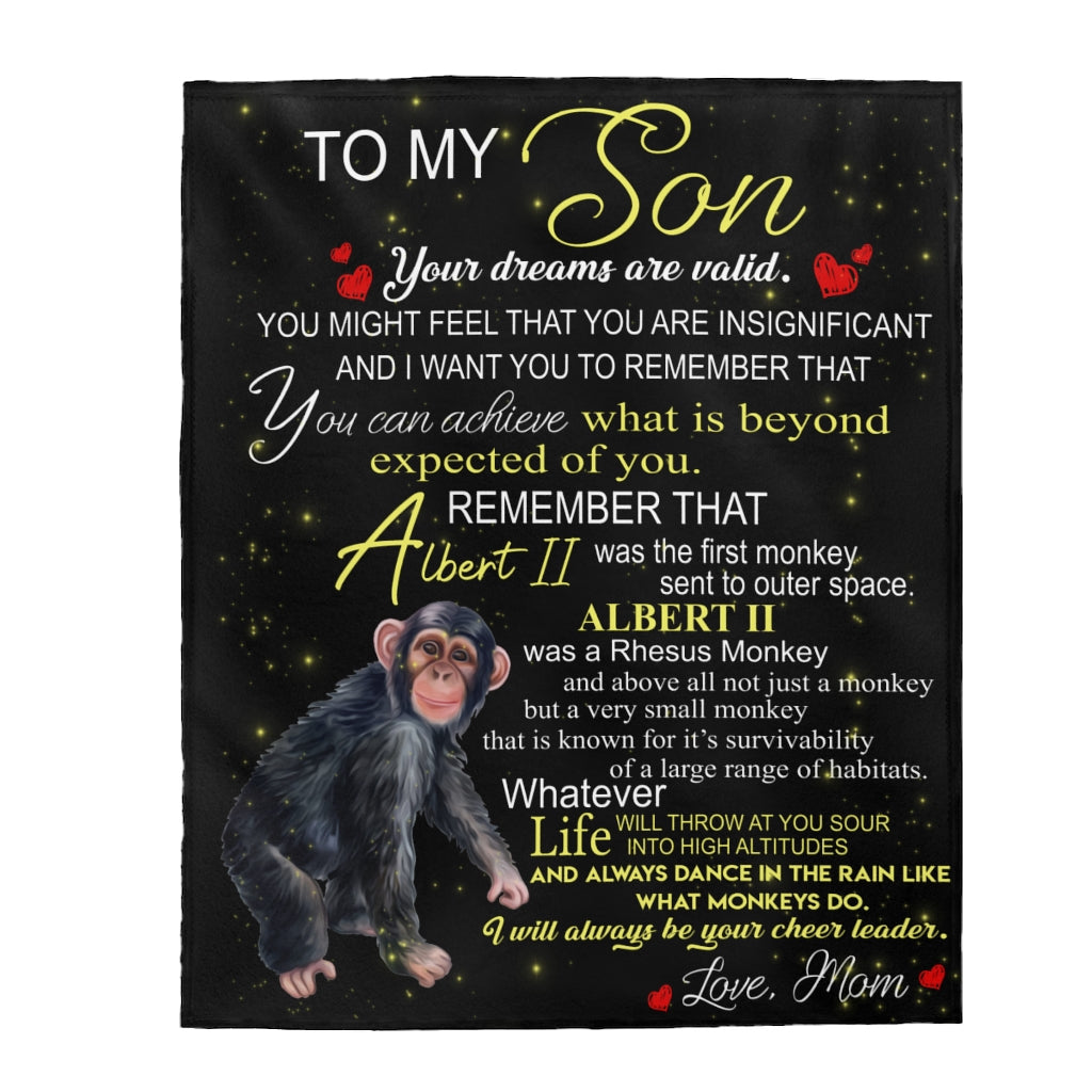 Albert the Monkey Velveteen Plush Blanket  (Son from Mom)