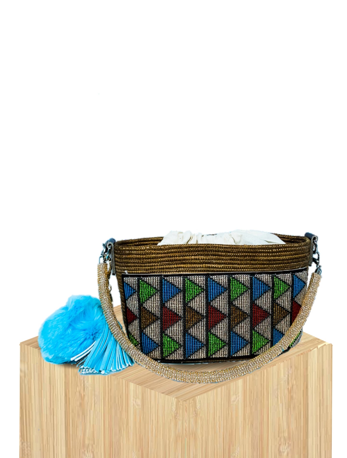 Handwoven Basket Bag Rwanda with Beaded Front Panel