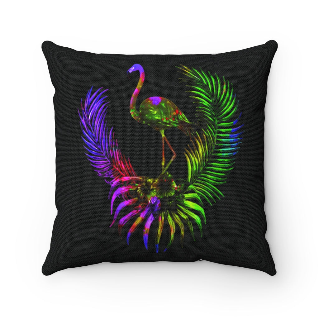 Flamingo watercolor Spun Polyester Square Pillow (Black)