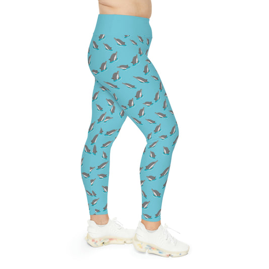 Plus Size Dolphin, Ocean, Beach Leggings, One of a Kind Gift - Unique Workout Activewear tights for kids fitness, Daughter, Niece Christmas Gift