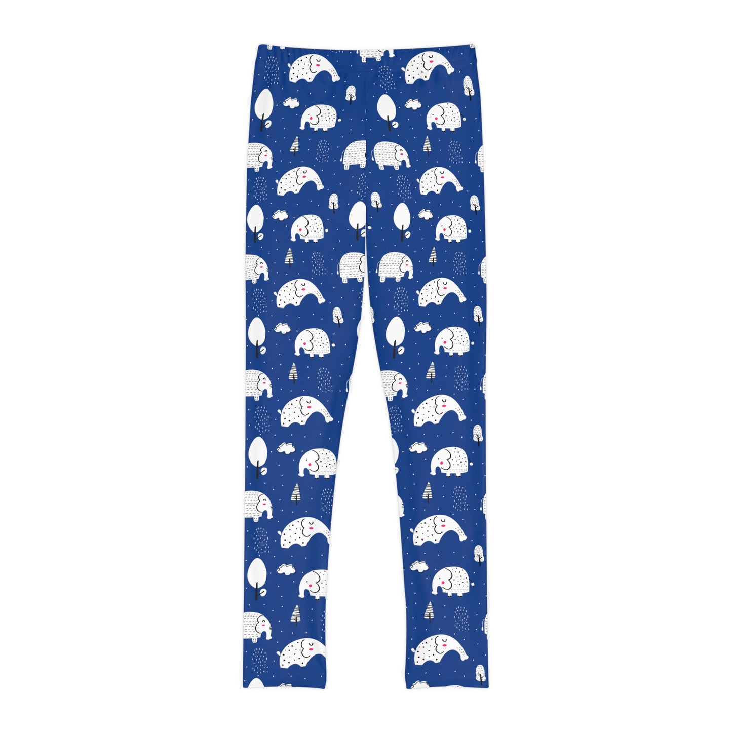 Blue Elephant Youth Full-Length Leggings, Elephant Print Leggings, Animal Lovers Leggings, Safari Kids Leggings