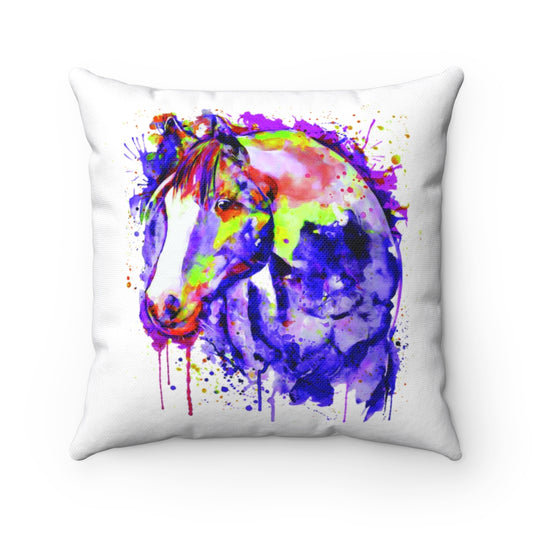 Horse Watercolor Spun Polyester Square Pillow